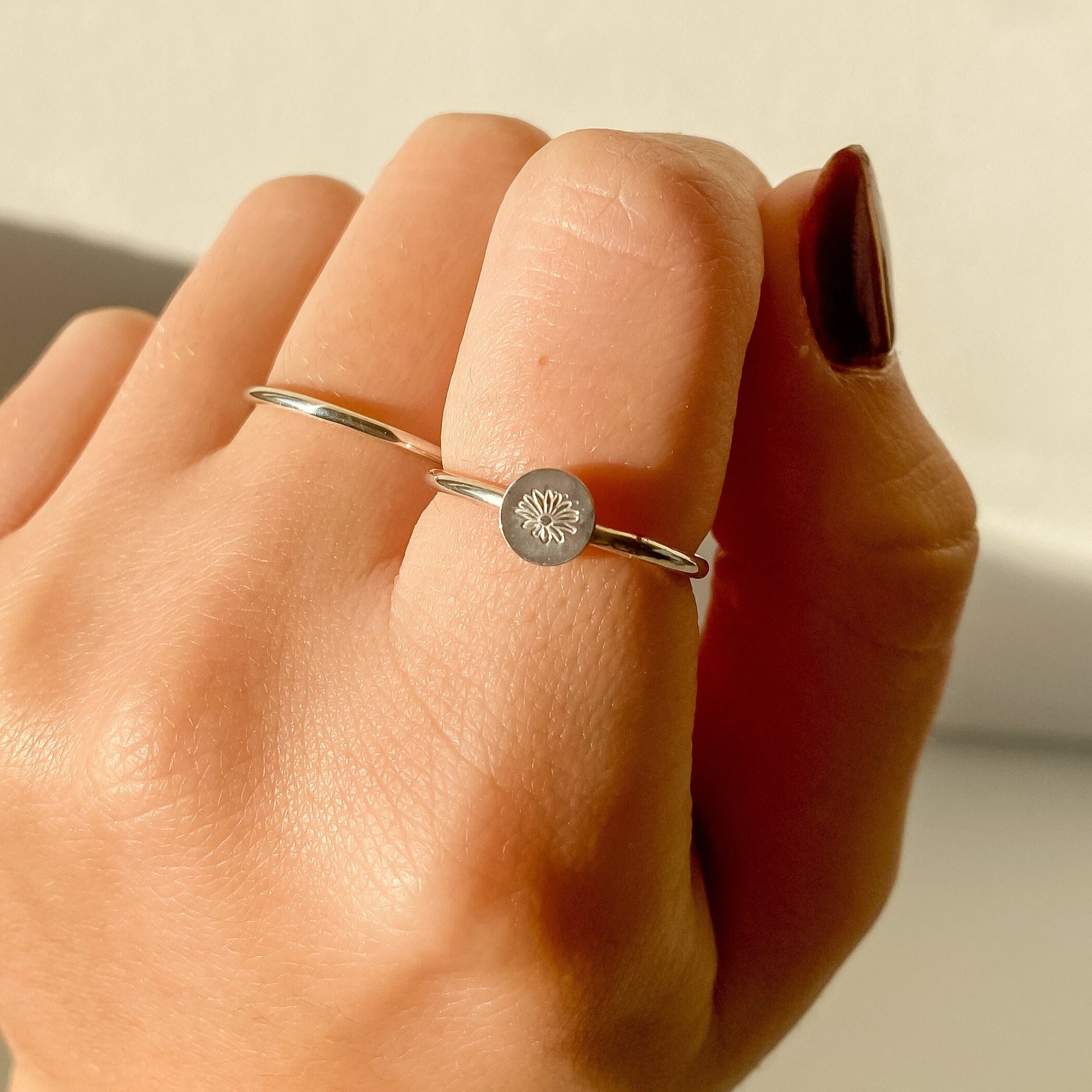 Silver ring with birth flower