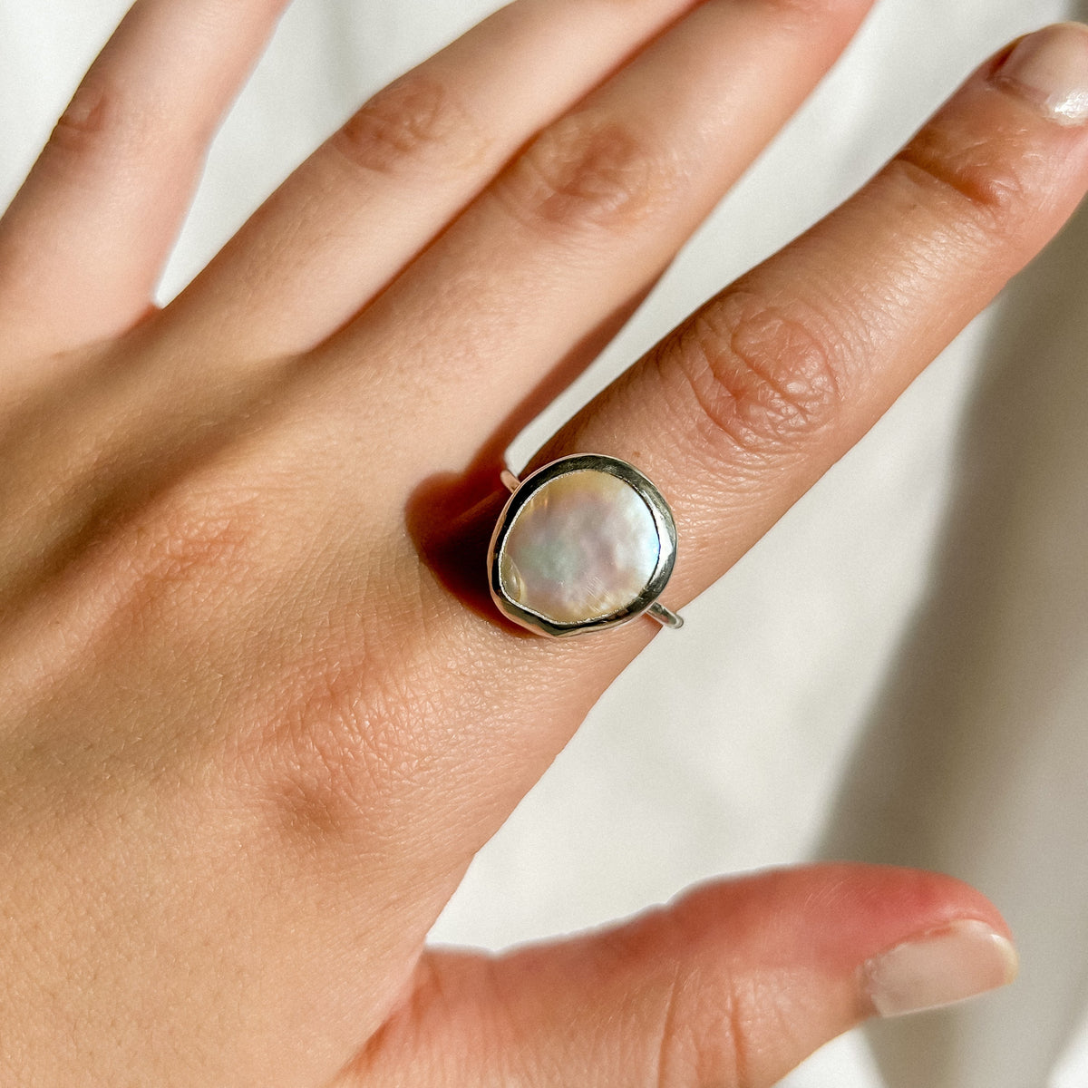 Round keshi pearl ring 18