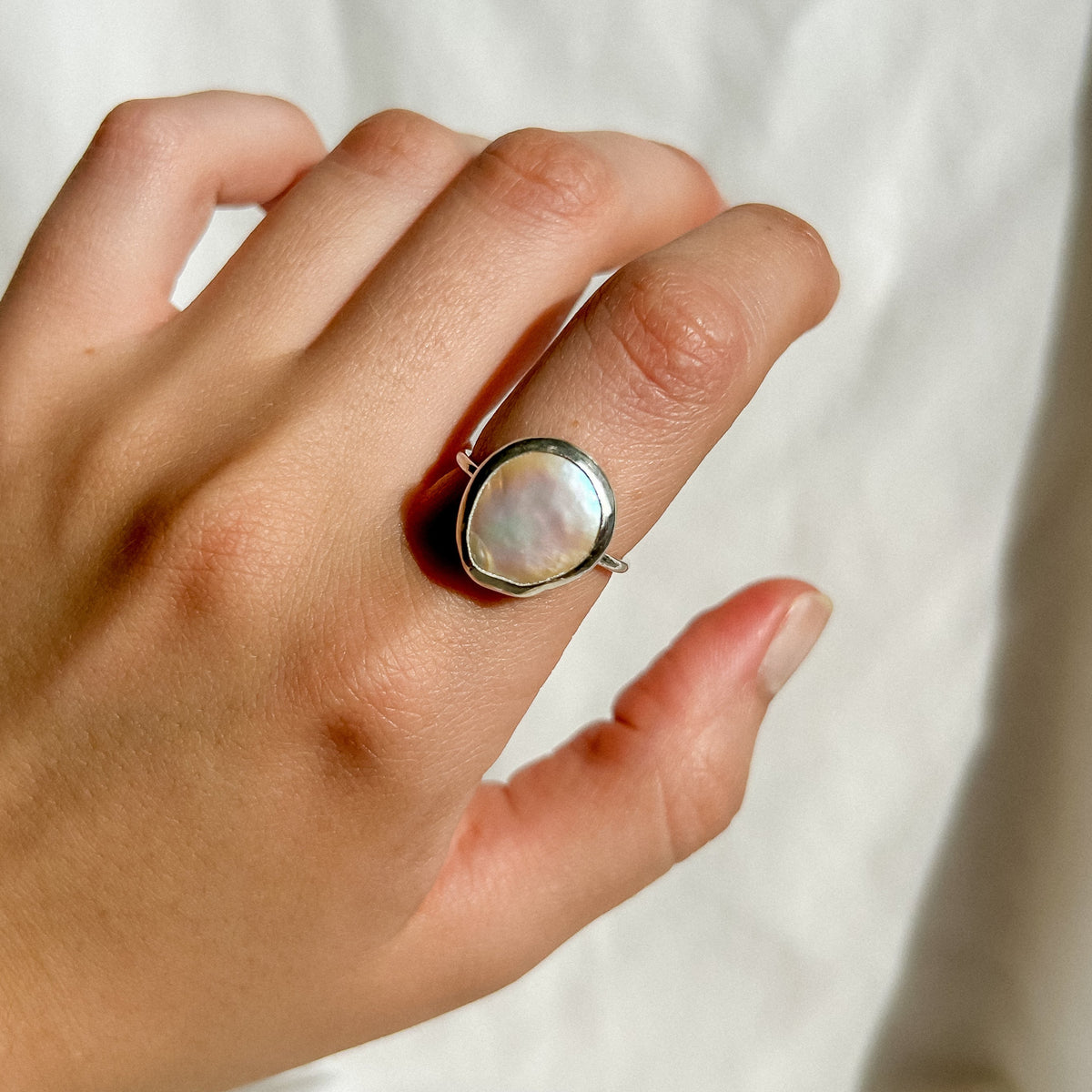 Round keshi pearl ring 18