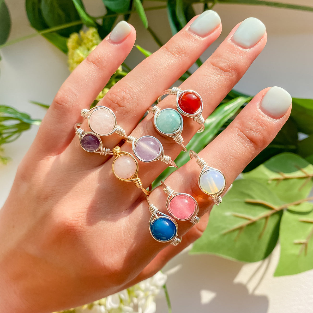 Wire ring with selected stone